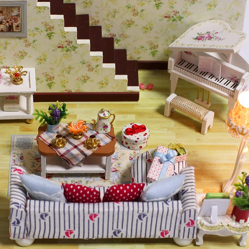 Dollhouse Minature DIY Doll House Casa Villa Building Model Furnitures For Dolls Assembly Wooden Toys Children K023 #E | Игрушки и хобби