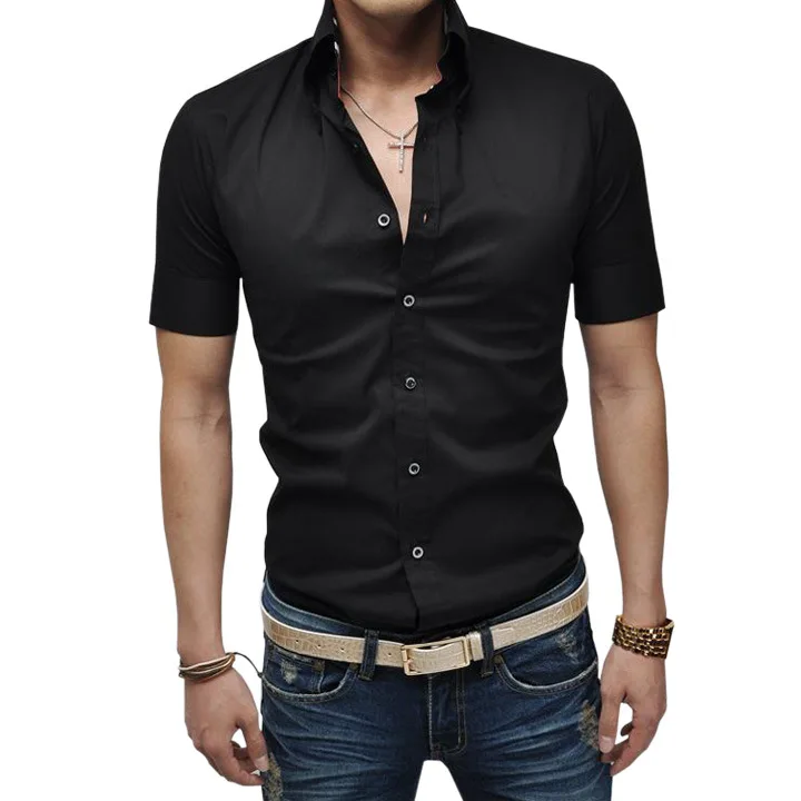 summer style men's shirts short sleeve solid color Joker slim fashionable urban shirt brand|shirt italian|shirt xxxlshirt strass |