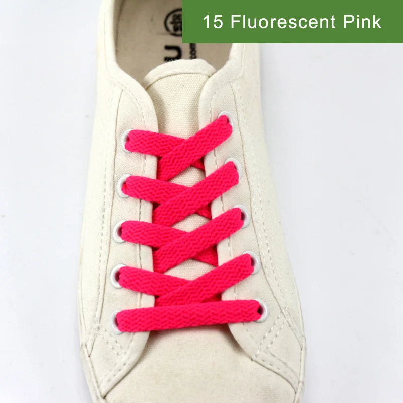 15 Fluorescent Pink Новинка, 1 пара шнурков, плоские цветные светодиодные шнурки для обуви, модная парусиновая обувь, цветные шнурки для мальчиков и девочек, длина шнурка: 60-200 см - Цвет: 15 Fluorescent Pink