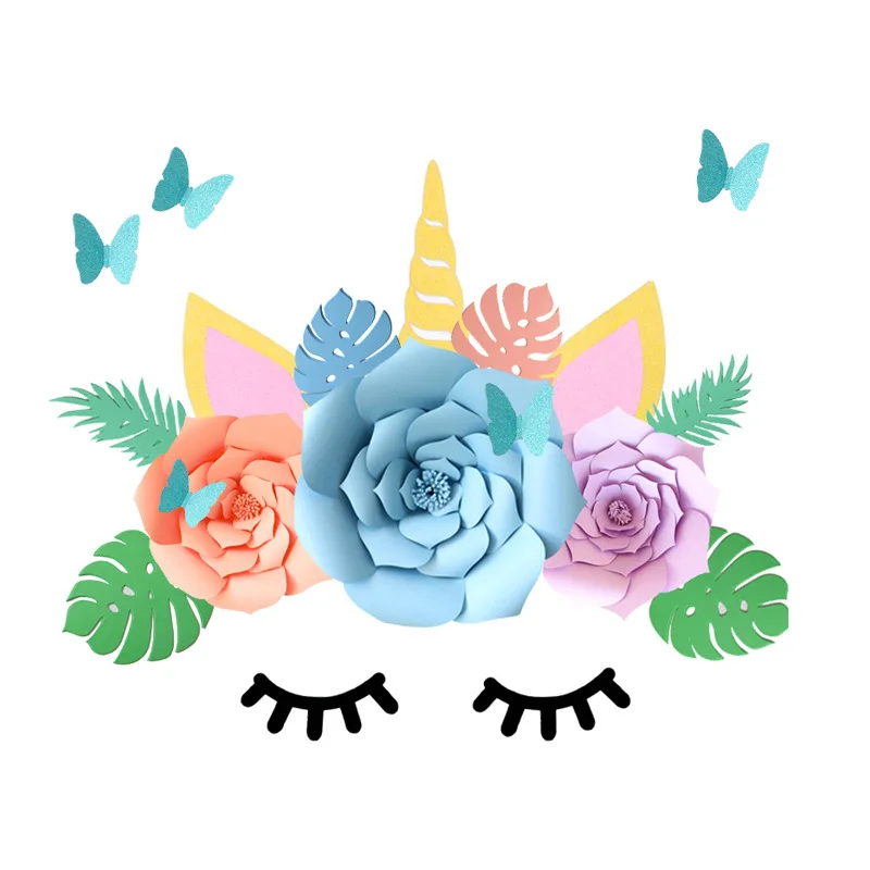 Единорог с ресницами, большая головка розы бумажные цветы фон, unicornio fiesta украшения, День Рождения вечерние декор для стен сделай сам