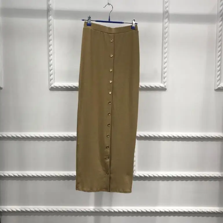 Khaki Мусульманское платье, шикарная женская юбка, длинные юбки, Вязаная хлопковая юбка-карандаш, Рамадан, вечерние костюмы, Исламская одежда - Цвет: Khaki