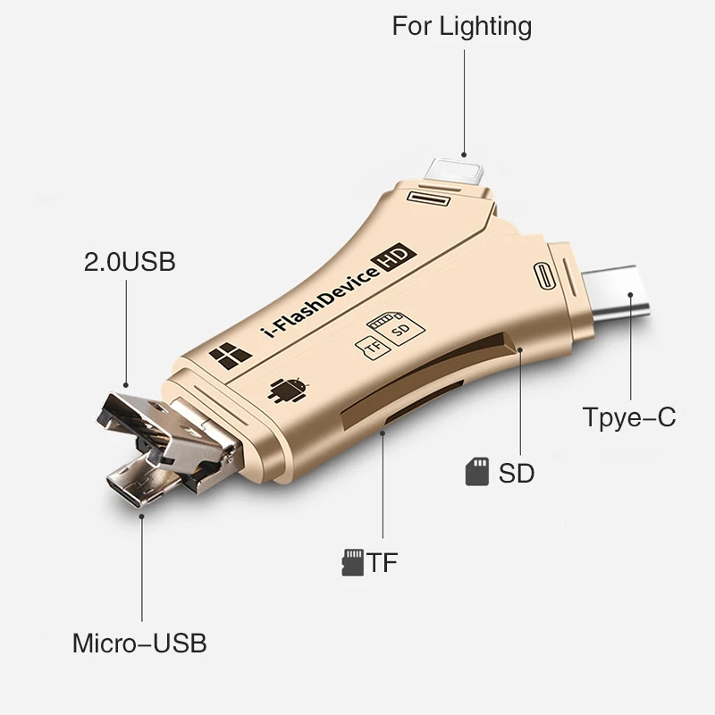 4 в 1 i флэш накопитель USB TF Micro SD кардридер адаптер для iPhone iPad Macbook air Android телефон