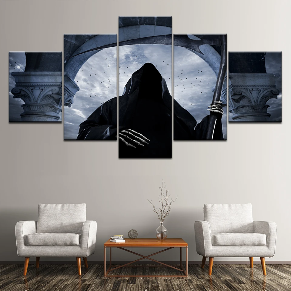 Картина на холсте с капюшоном Grim Reaper And black Scythe 5 шт. Настенная картина модульные