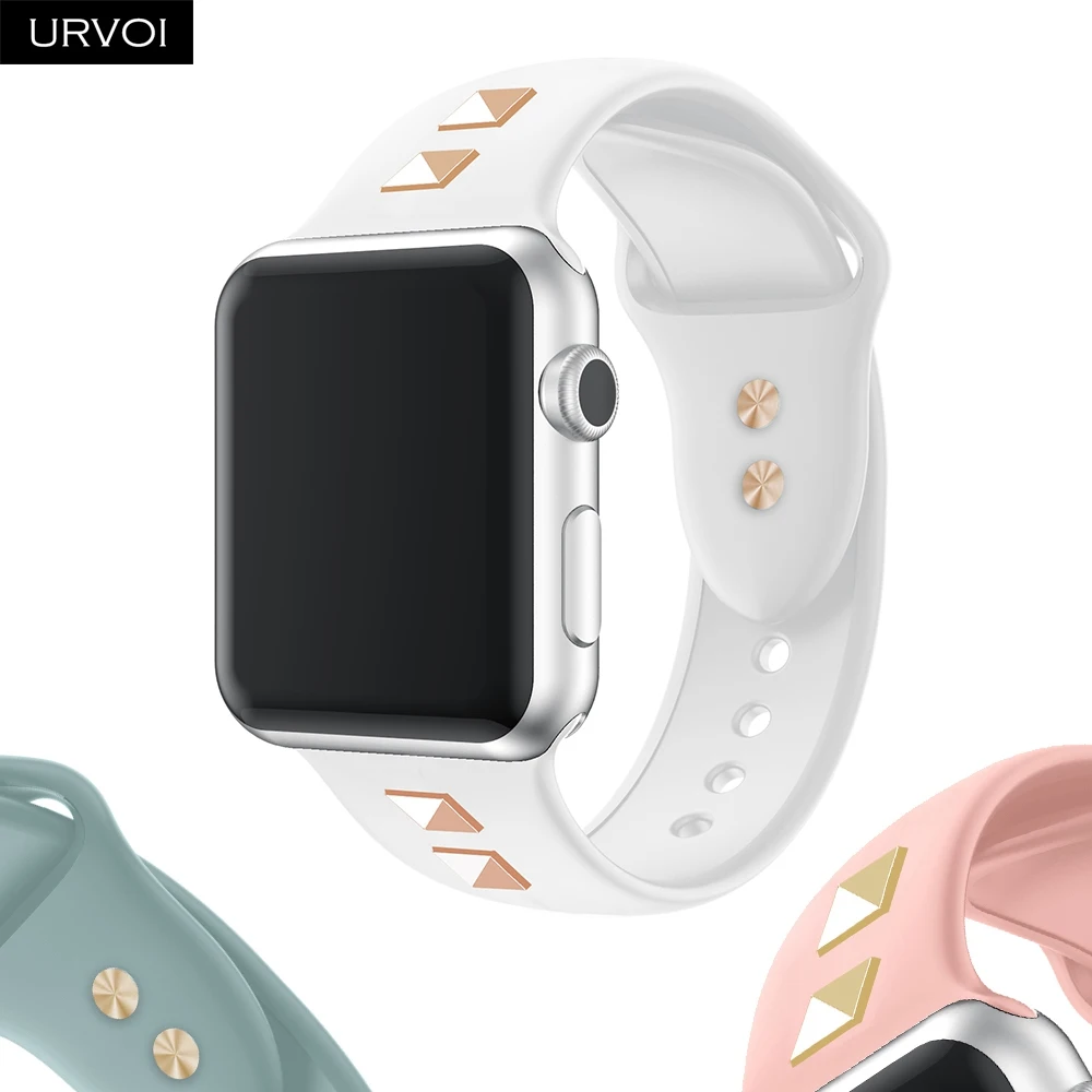 URVOI Verzierte ремешок fюr apple watch серия 4 3 2 1 iwatch silikon band панк niet stil 38 40 42 44 мм|Ремешки для