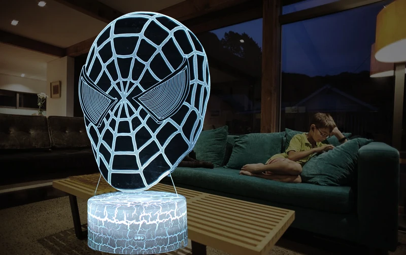 3D маска Человека-паука светодиодный ночник атмосферная настольная лампа сенсорный выключатель семь цветов акрил для детей декоративная лампа для спальной комнаты