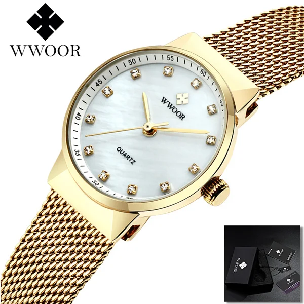 gold with box Женские часы,, Топ бренд, Роскошные, маленький бриллиант, женские наручные часы, браслет, часы для женщин, Montre Femme - Цвет: gold with box