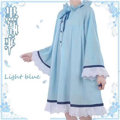 Nightdress A Черный Дворецкий Ciel Phantomhive Косплей Костюм Ночная рубашка синяя летняя одежда для сна повседневные Костюмы ночная рубашка+ кольцо - Цвет: Nightdress A