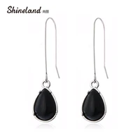 shineland hot sale fashion jewelry women waterdrop long drop earring trendy bijoux black stone earring best gift