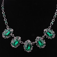 fashion black alloy exaggerated necklace hollow pendant greenblue glass stone vintage women short necklace one piece xy2966