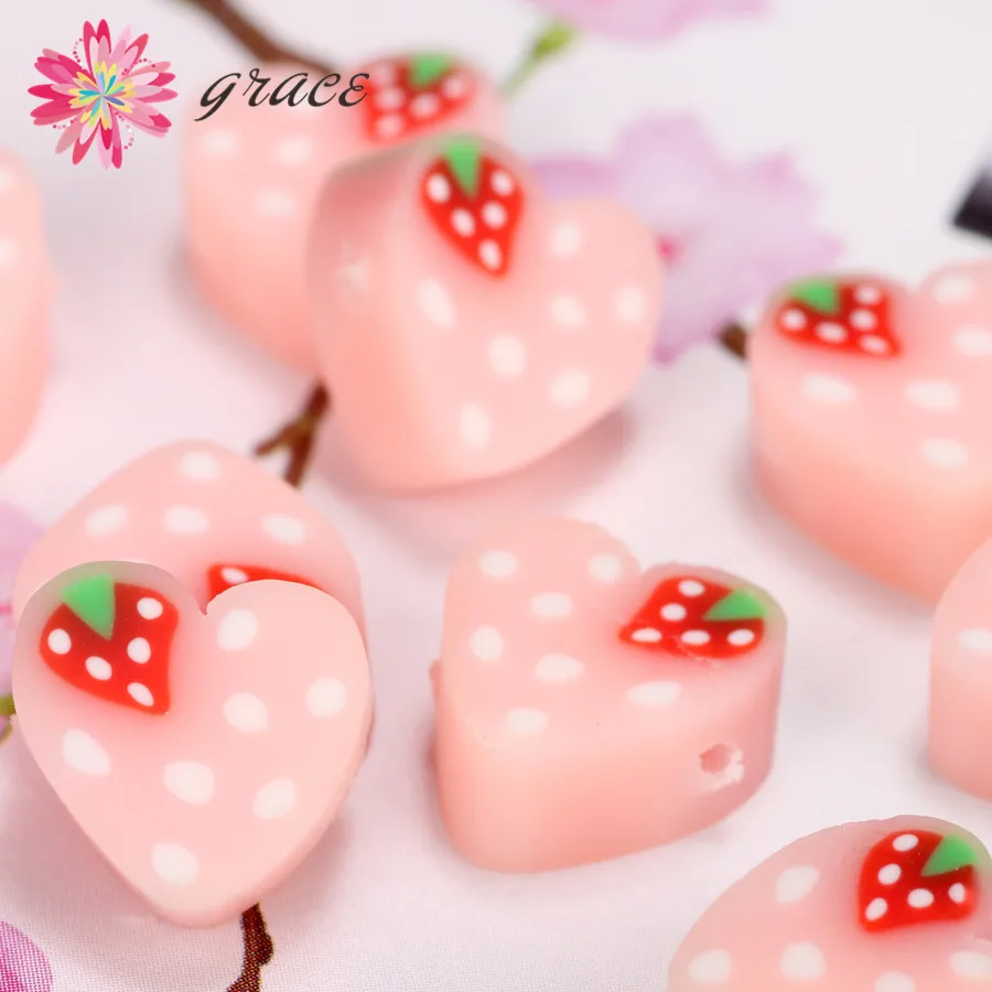 50 шт./лот 10 мм глиняные сердца имитация клубники Фрукты кусочек разделитель