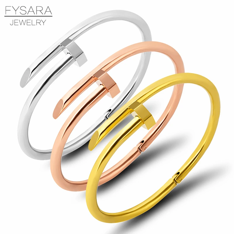 FYSARA, квадратный/шестигранный винт, манжеты для ногтей, браслеты, браслеты для женщин, роскошные ювелирные изделия, золотой цвет, нержавеющая сталь, браслеты с подвесками