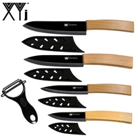xyj 5pcs bamboo ceramic knife set peeler free covers chef slicing utility paring knives meat fruit bread cooking tool accessory