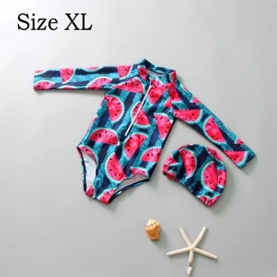 matermelon XL Купальник для маленьких девочек, цельный костюм, пляжный костюм с длинным рукавом, новая летняя пляжная одежда для купания с изображением единорога и букв арбуза, солнцезащитный крем - Цвет: matermelon XL