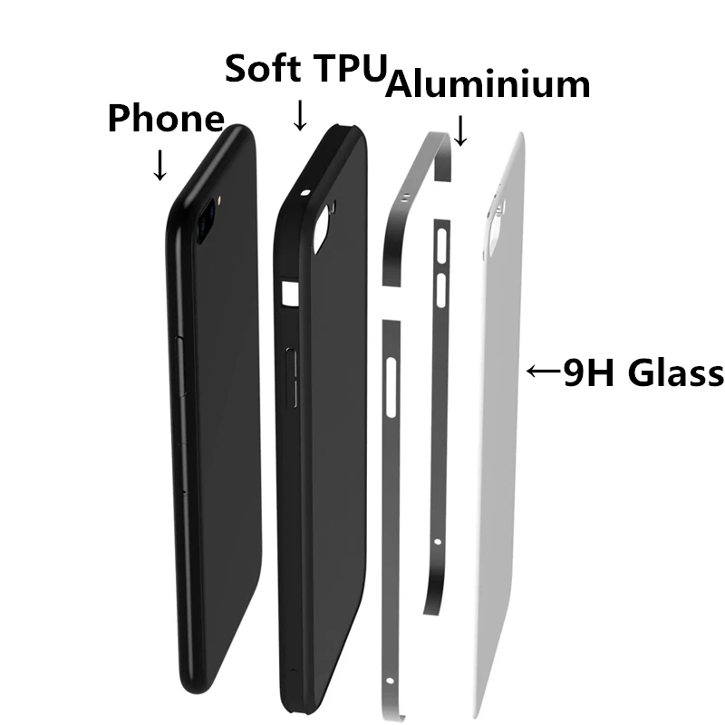 For iPhone 7 Protective 9H tempered glass Case+Hybrid TPU+Aluminum Shock Resistant Case Cover for X/iPhone 4/5/6/7/8 Plus |
