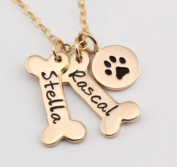 

Name Necklace Dog Paw Necklace Personalized Dog Necklace Paw Print Dog Bone Initial Charm Pet Jewelry for gift YLQ0388