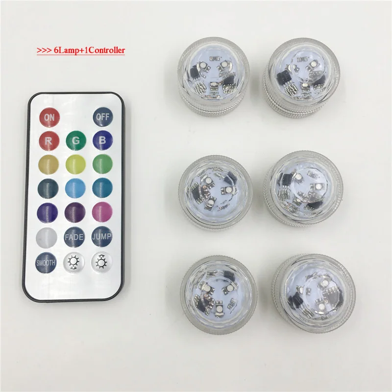 6lamp 1controller CR2032 Батарея работает IP65 RGB погружной светодиодный фонарь для использования под водой ночника для ваза аквариум вечерние свадебное художественное оформление - Испускаемый цвет: 6lamp 1controller