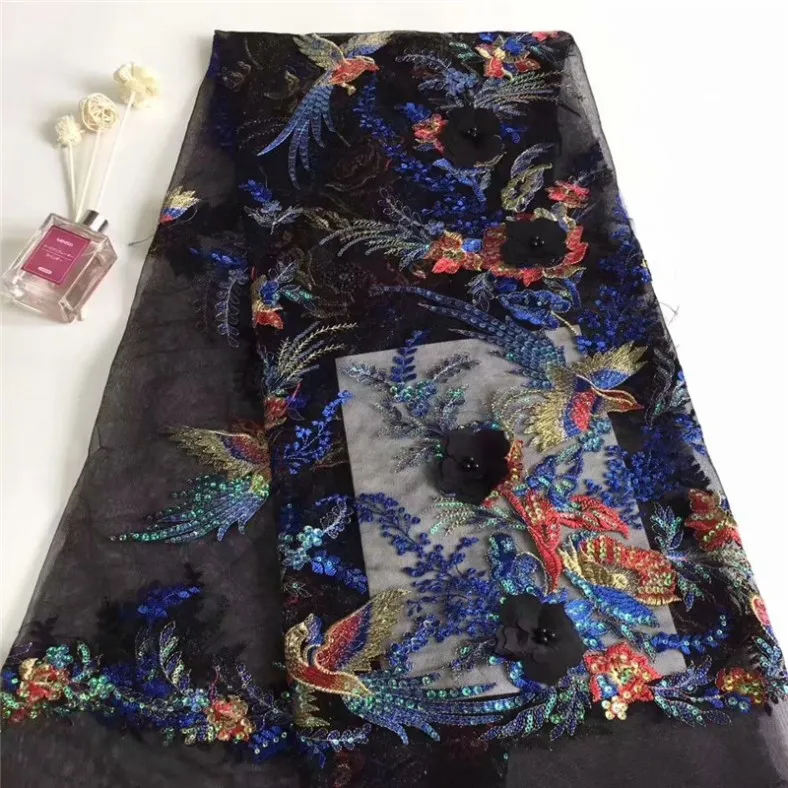 Новейшая африканская кружевная ткань небесно-голубая 3D высокого качества