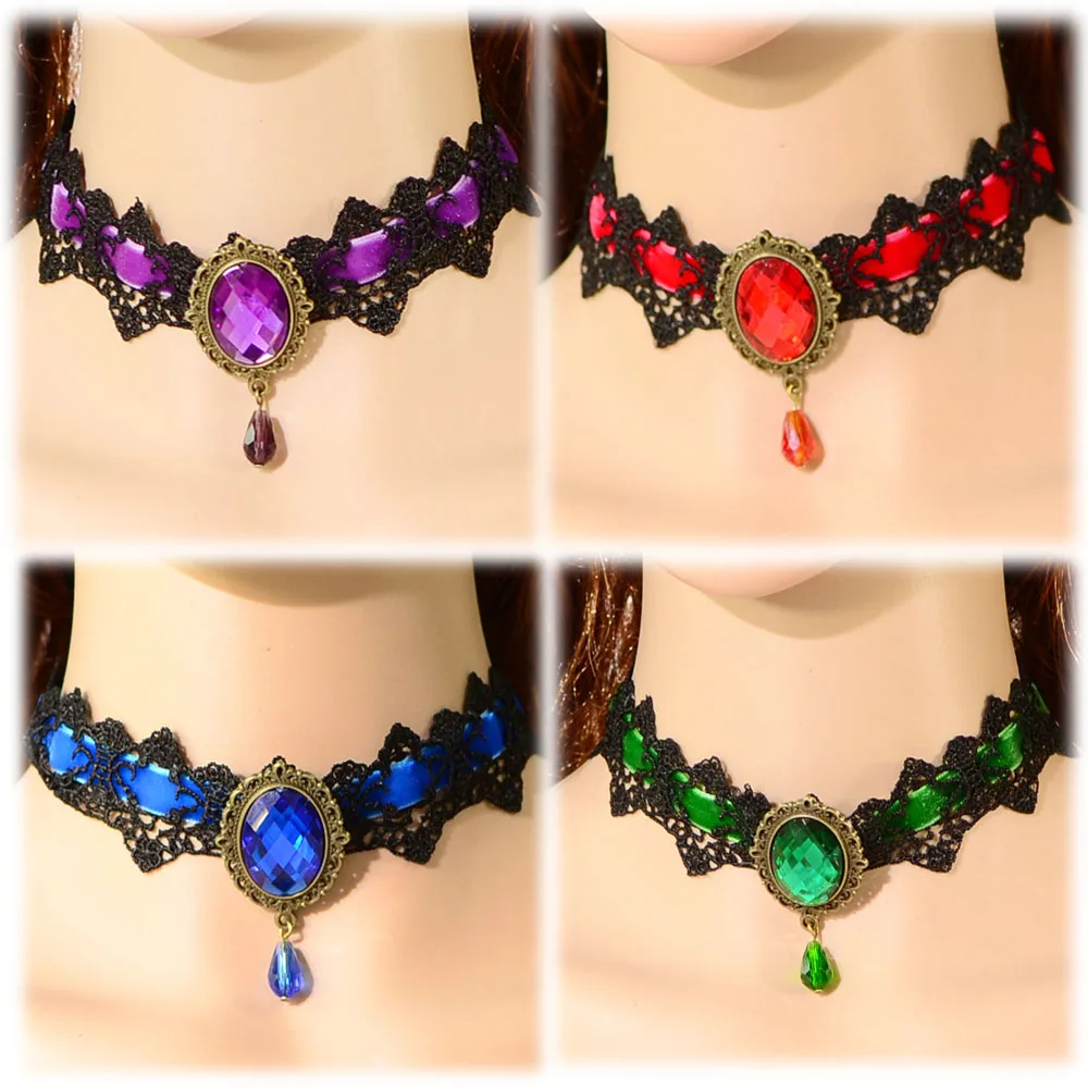 Женское кружевное колье чокер 4 цвета в стиле стимпанк готика|collier fashion|collier femmecollier