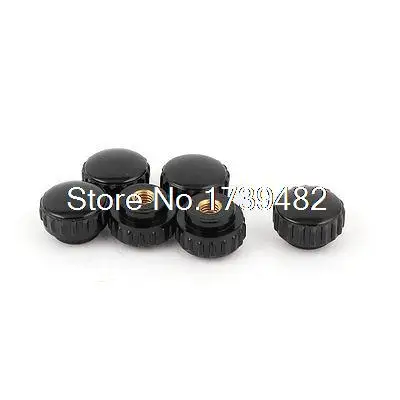 

6 Pcs Black Plastic 5mm M5 Thread Dia 21mm Round Head Dia Clamping Knob