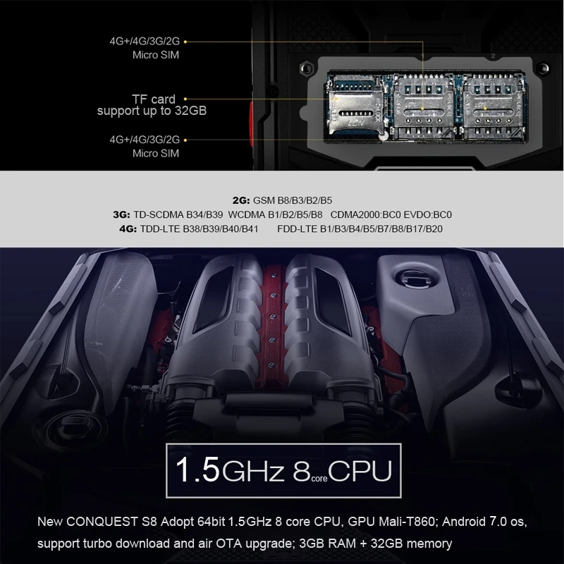 Водонепроницаемый смартфон Conquest S8 экран 5 дюймов Android 7 0 Восьмиядерный процессор