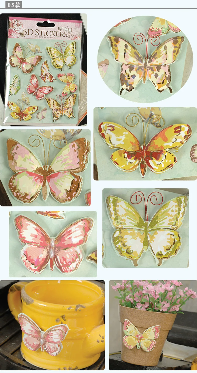Наклейки для изготовления фотоальбома винтажные цитаты 3D бабочки металлическая