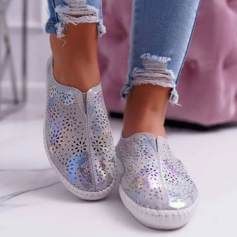 Женские летние туфли на плоской подошве zapatos mujer слипоны с круглым носком