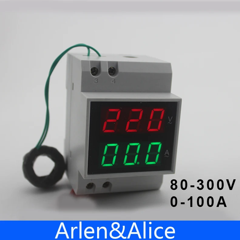 

Din rail LED display Voltage and current meter with extra CT Current Transformers voltmeter ammeter range AC 80-300V 0.1-99.9A