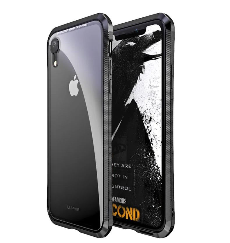 LUPHIE алюминиевый бампер чехол для iPhone X XS Max XR XS Роскошный Жесткий металлический каркас для iPhone 6 6 S закаленная задняя сторона противоударный - Цвет: black