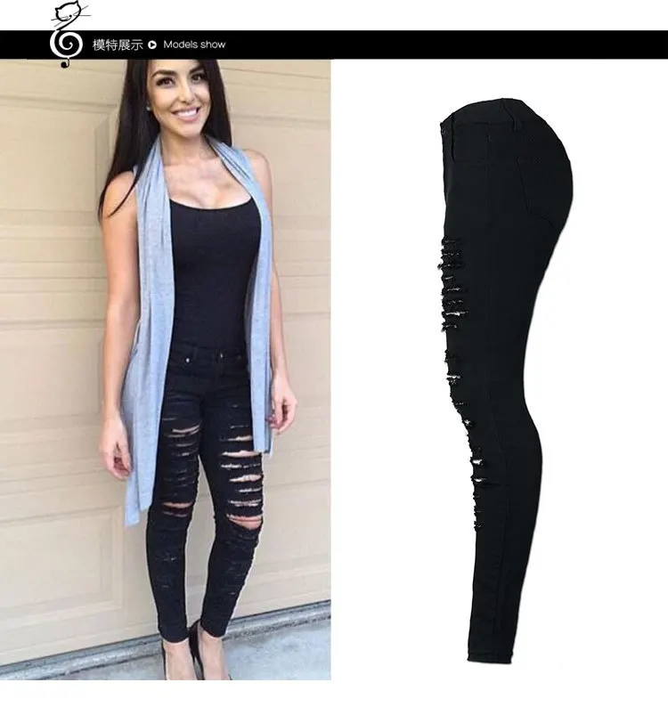 2021 новые рваные джинсы для женщин размера плюс брюки стрейч узкие Леггинсы