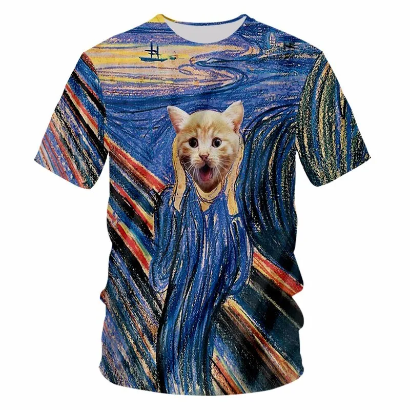 OGKB Мужская 3d футболка Футболка с принтом кота цветная полосатая летняя Camisetas Hombre