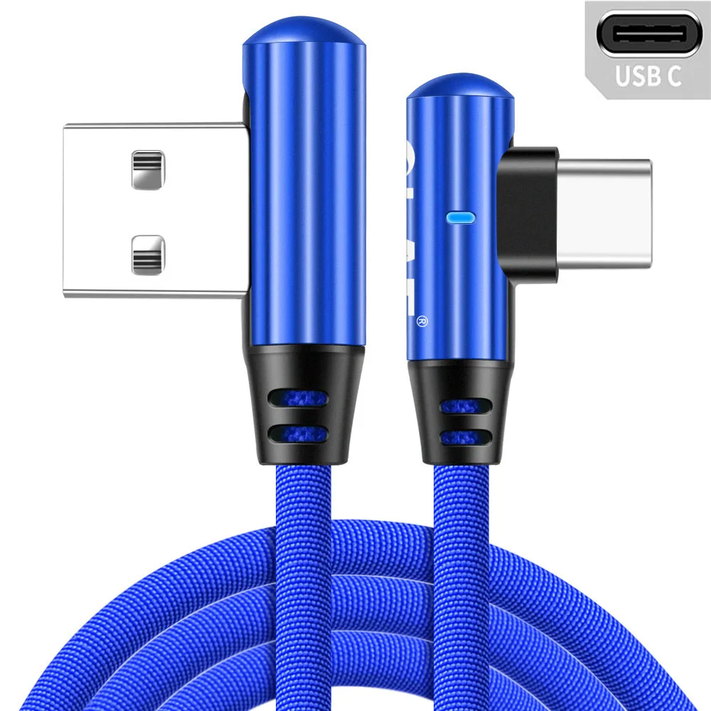 Олаф 90 градусов usb type C кабель 2.4A USB C кабель для быстрой зарядки для samsung S9 S8 Xiaomi mi8 9 huawei Oneplus 6t type-c шнур для передачи данных - Цвет: Blue