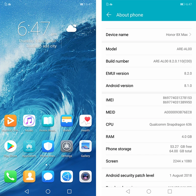 Honor 8X Max 7,12 ''большой экран OTA обновление смартфон Двойная камера Android 8,1 Восьмиядерный 4900 мАч батарея отпечаток пальца ID