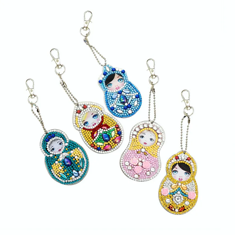 5 шт. Набор для изготовления брелоков с полным специальным формой алмазной таблицей, рисунком куклы сердце-картинка, мультяшным брелком Крестик, девушкой для сумки, ювелирным брелком.