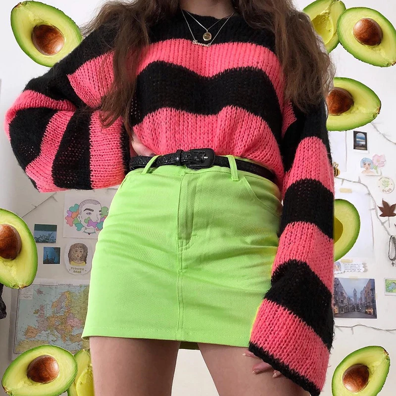 HEYounGIRL зеленый неоновый карандаш женские юбки в стиле casual Harajuku Высокая талия юбка облегающее сексуальное мини-юбка в Корейском стиле в уличном стиле; сезон лето