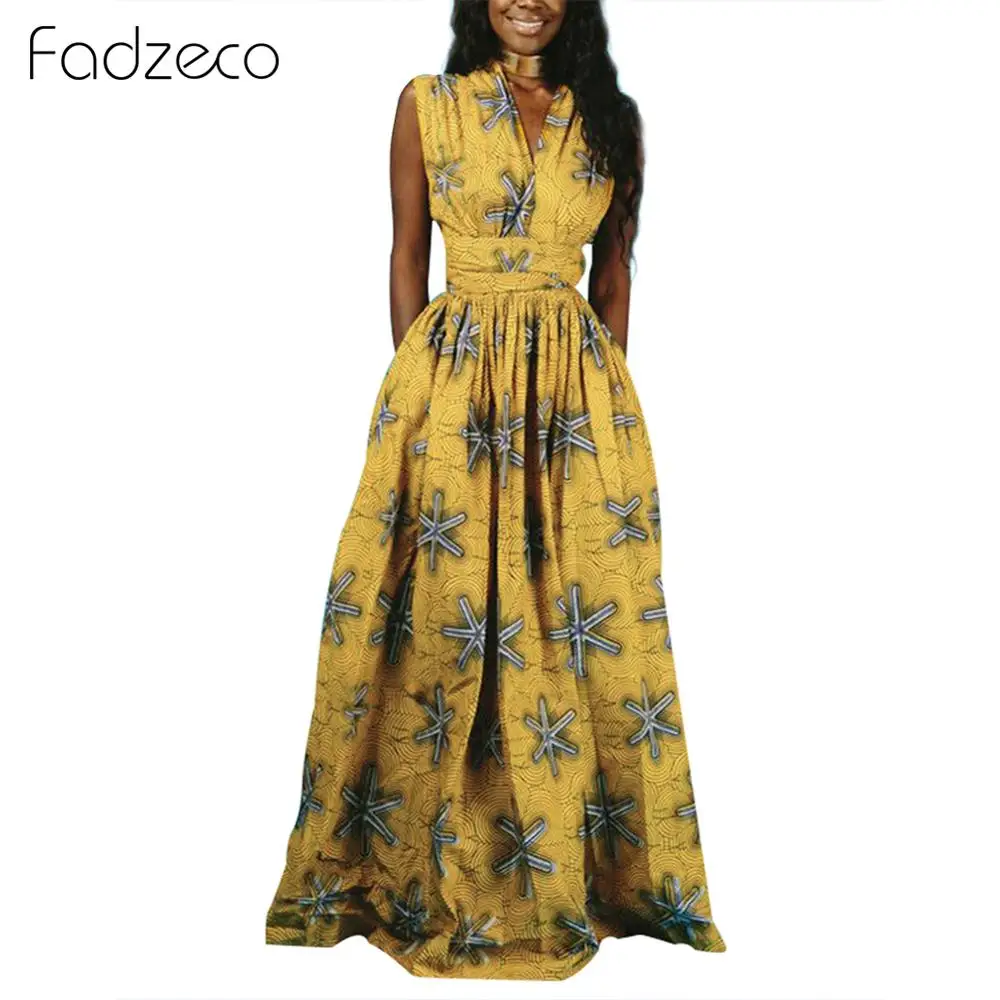 Fadzeco African Dresses for Women Dashiki Sexy Floral Print High Waist Multi-Way Long Maxi Dress Summer Tribal Bandage | Тематическая