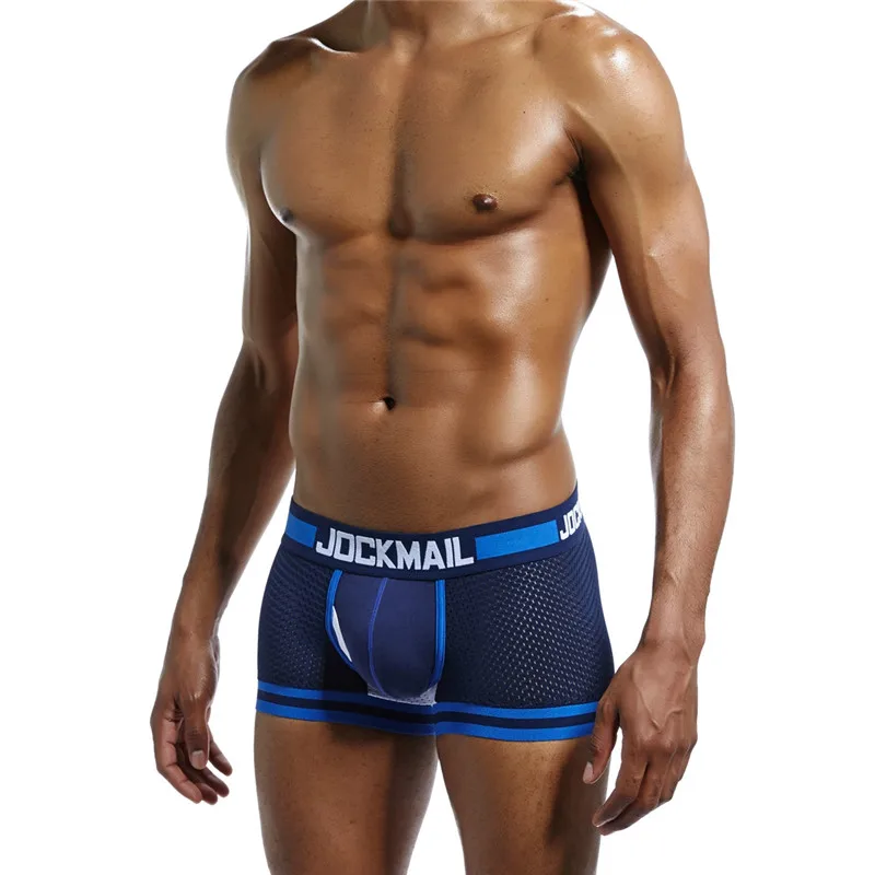JOCKMAIL, фирменное мужское Сетчатое нижнее белье, боксеры, calzoncillos hombre, гей, одежда для сна, Cueca, боксеры, дышащие, промежность, хлопковые трусы, шорты