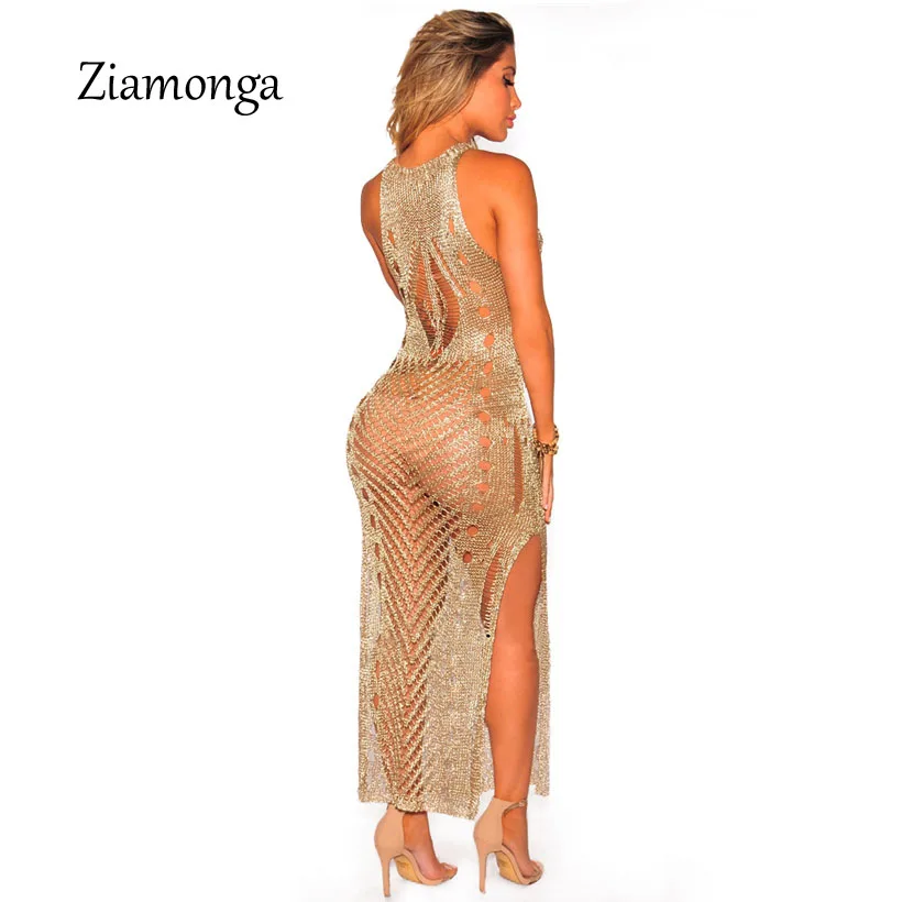 Женское трикотажное платье макси Ziamonga длинное пляжное золотистого и фиолетового