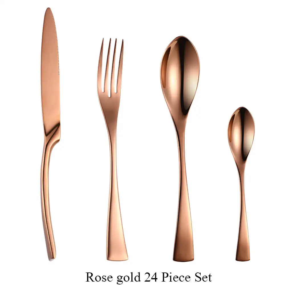 Rose gold 24 Pcs Set 24 шт./компл. набор черных столовых приборов из нержавеющей стали 20 шт./компл. посуда набор серебряных приборов нож и вилка прямая - Цвет: Rose gold 24 Pcs Set