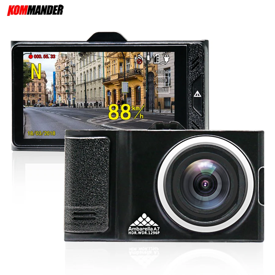 KOMMANDER Автомобильный видеорегистратор с GPS-камерой 2 в 1 LDWS Ambarella A7LA50 Speed Cam Full HD 1296P Видеорегистратор 3" Ночное видение Dash Cam on.