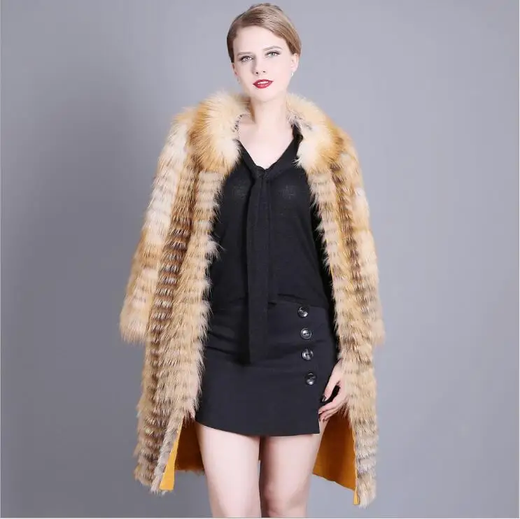 XS-7XL Fashion Genuine Fur Coat Full Pelt Natural Red Fox Fur Jacket O-Neck Long Women Overcoat enlarge