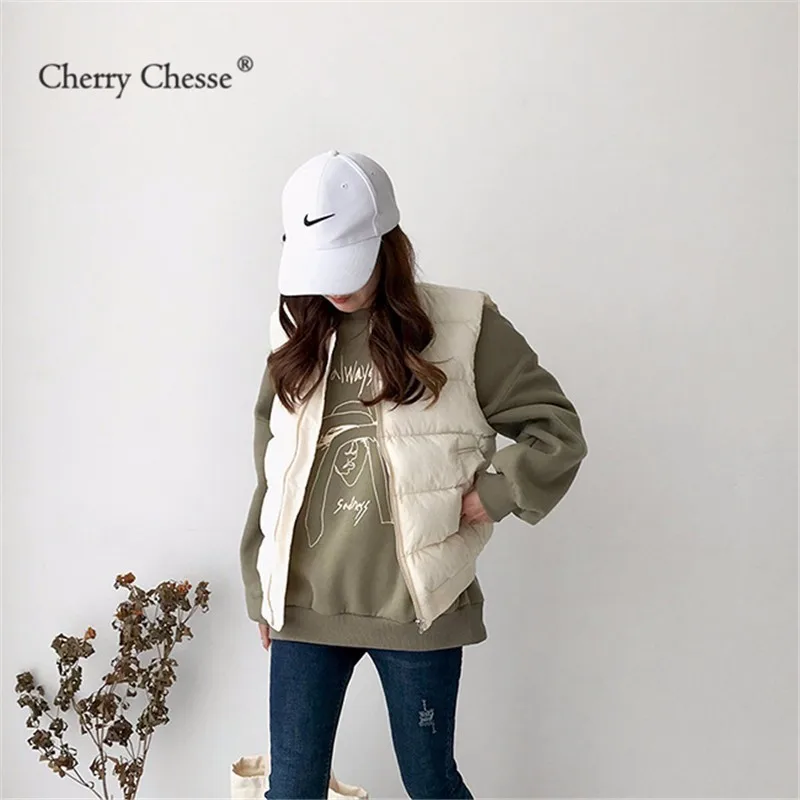 Cherry Chesse Harajuku женский стеганый жилет с карманами на молнии отложным воротником
