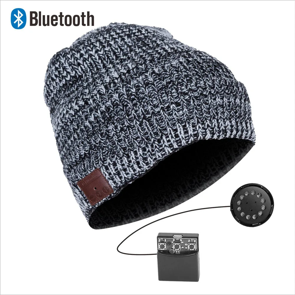 Bluetooth Beanie стерео наушники беспроводные Handsfree Skullies вязаная шапка зима спортивные головные уборы моющиеся кепки наушники Музыка Аудио - Цвет: 031B-grey white
