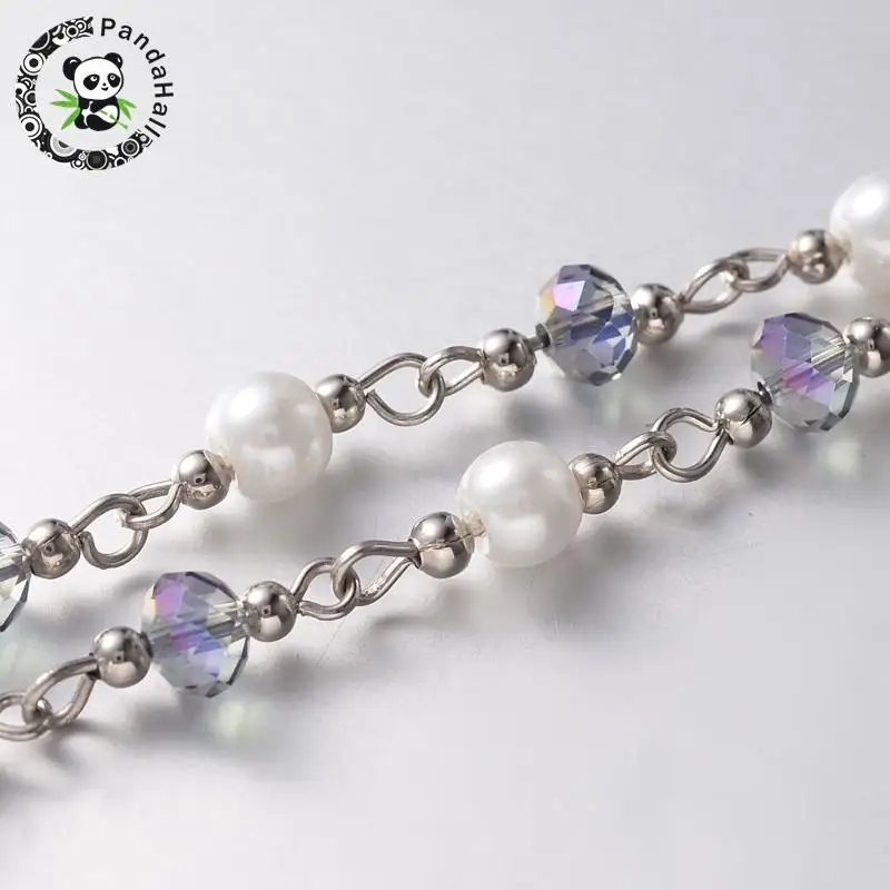 

6x4mm Handmade Faceted Abacus Glass Beads Chains for Necklaces Bracelets Making Glass Pearl Beads, Iron Spacer Beads and Iron