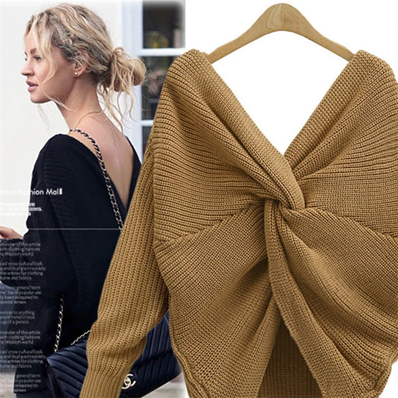 2018 осенний и зимний свитер женский однотонный вязаный с перекрестной строчкой