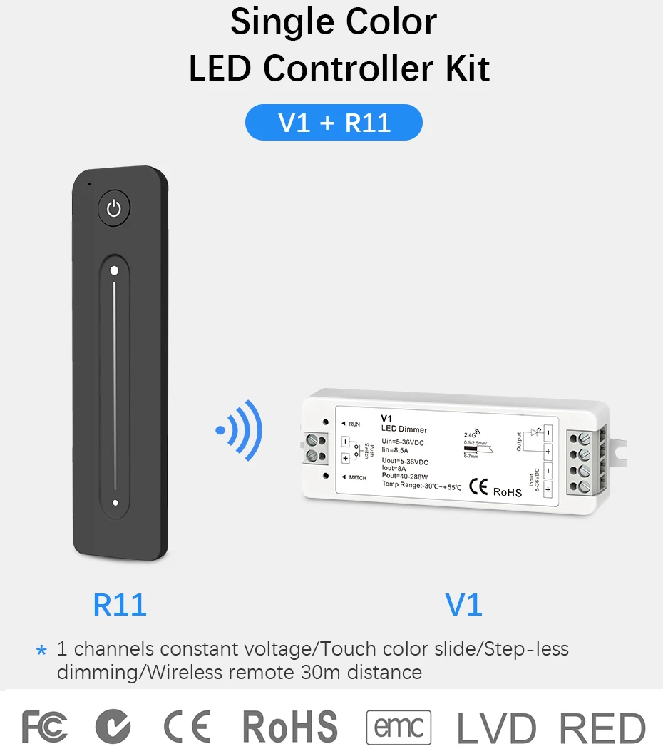 LED Dimmer 12V 5V 24V 36V 8A PWM Wireless RF Switch with 2.4G brightness adjustment touch Remote for Led Single Color strip