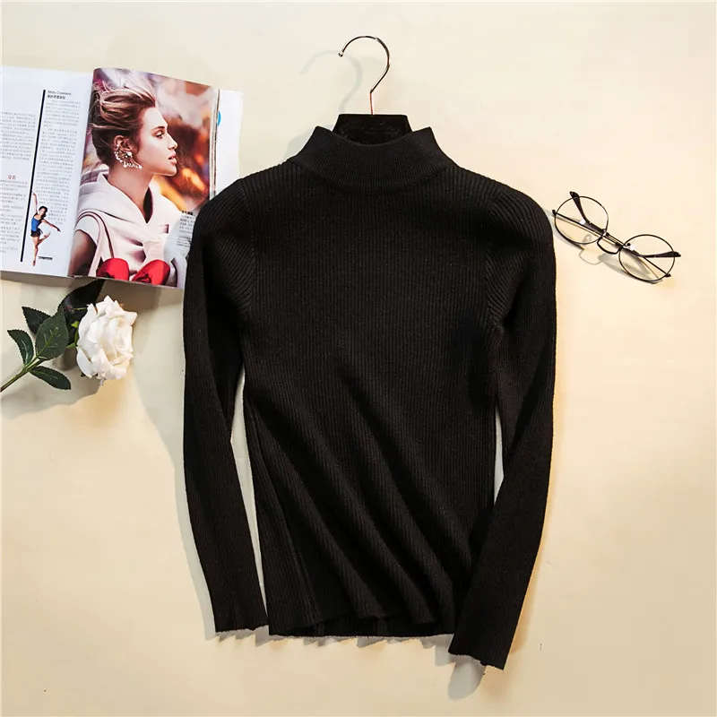 Winter Warm Basic Long Sleeve Lady's Sweater Turtleneck Pullover Knit Sweaters For Women Jumper Pull Femme Green Female Sweaters - Цвет: Черный