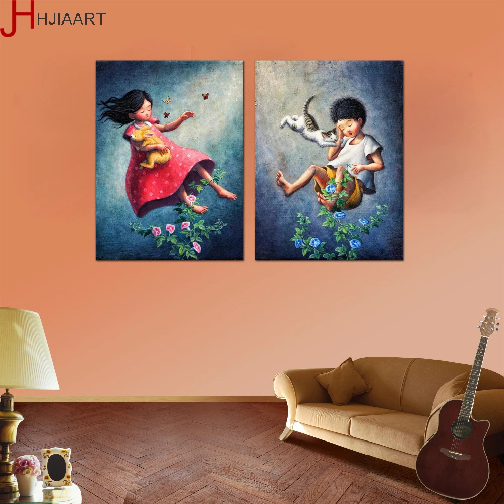 Скандинавский питомник для малышей и картина с рисунком животных 2 панели без