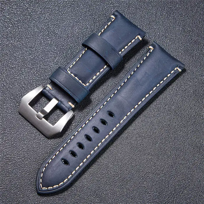 blue(silver buckle) Высокое качество, винтажный ремешок Crazy Horse из натуральной кожи, красный, синий, коричневый, ремешок для часов 22 мм, 24 мм, 26 мм, браслет с твердой пряжкой - Цвет ремешка: blue(silver buckle)