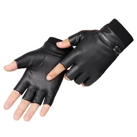army military tactical half finger cycling glove winter elasticity pu leather plus plush warm men sport fitness driving glove c5