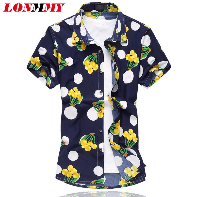 LONMMY рубашка с цветочным узором Мужская шелковая хлопковая Camisa Мода 2018 летние